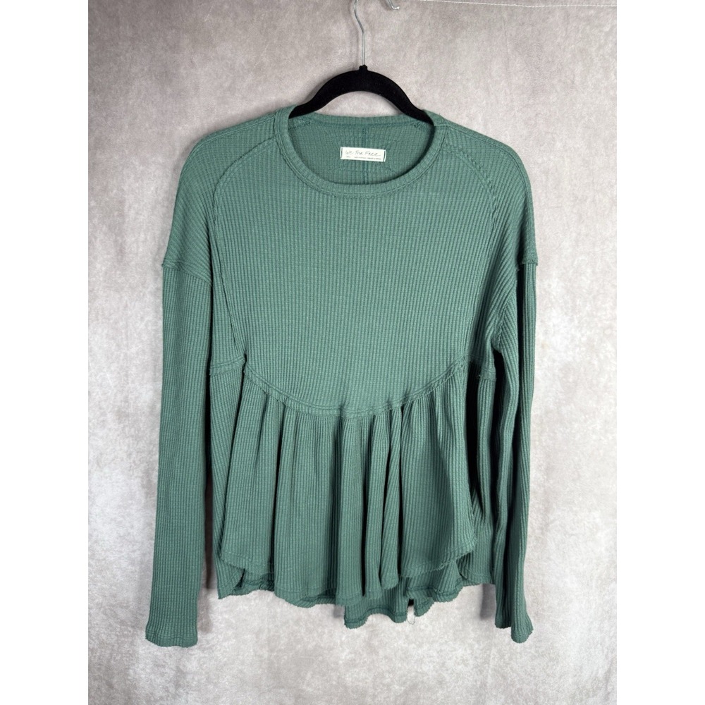 We The Free People Oh My Babydoll Long Sleeve Thermal Top In Green Size S